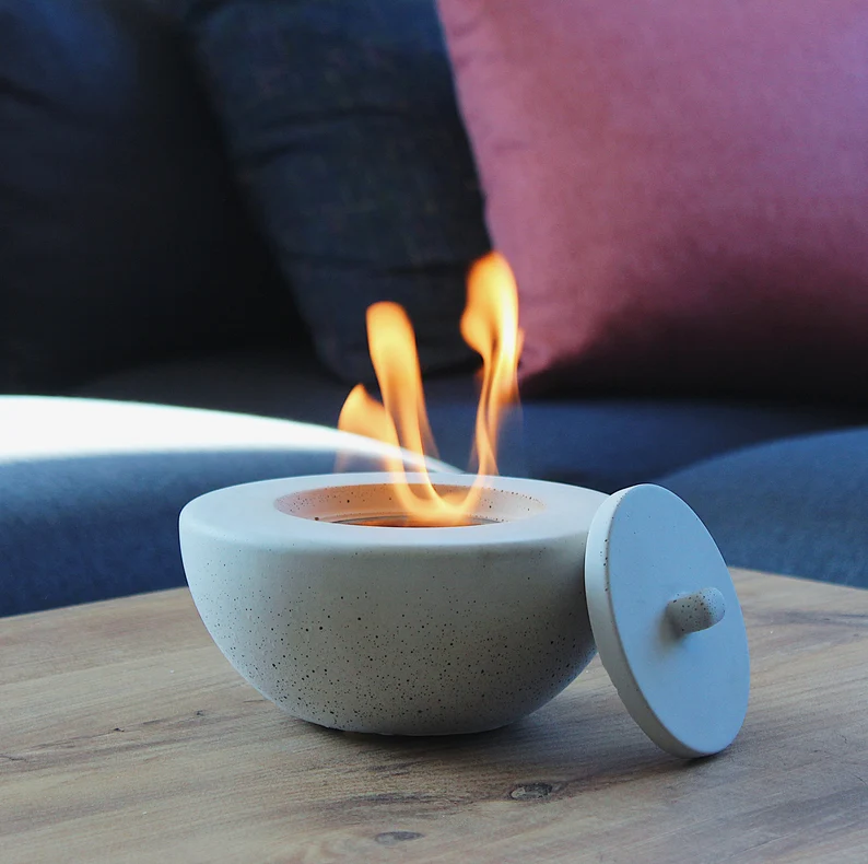 PURE FIRE V2 Sculptural Concrete Tabletop Fireplace