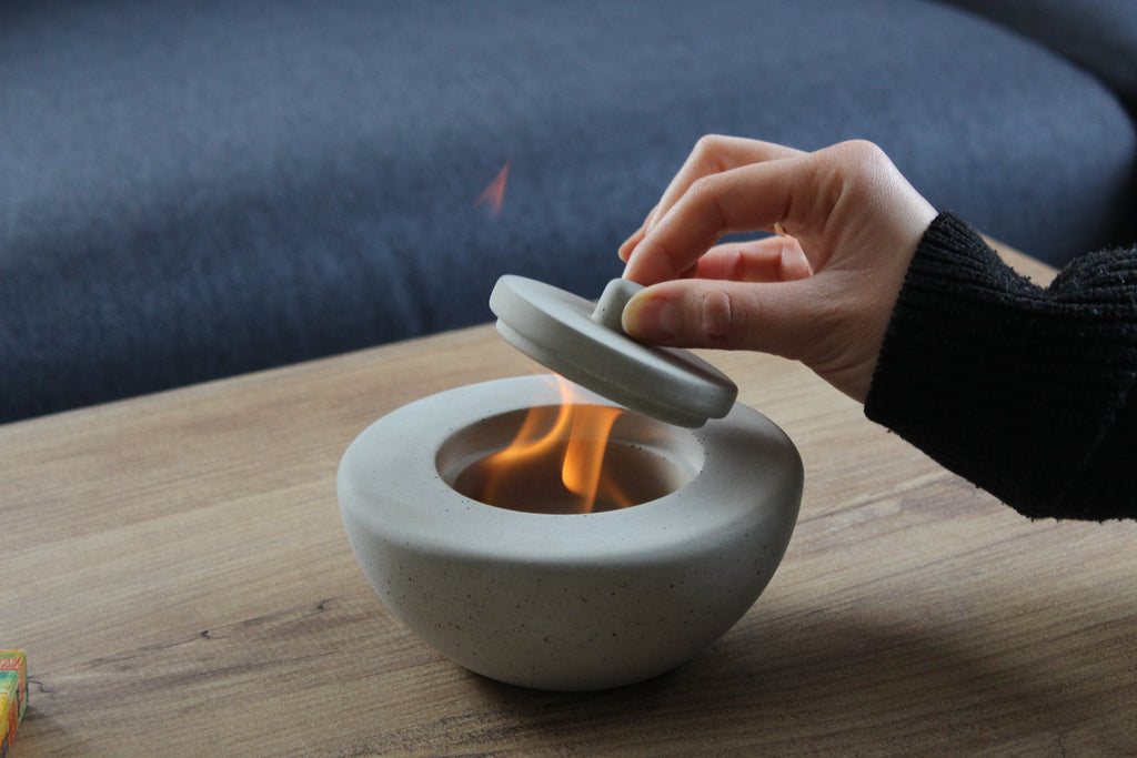 PURE FIRE V2 Sculptural Concrete Tabletop Fireplace