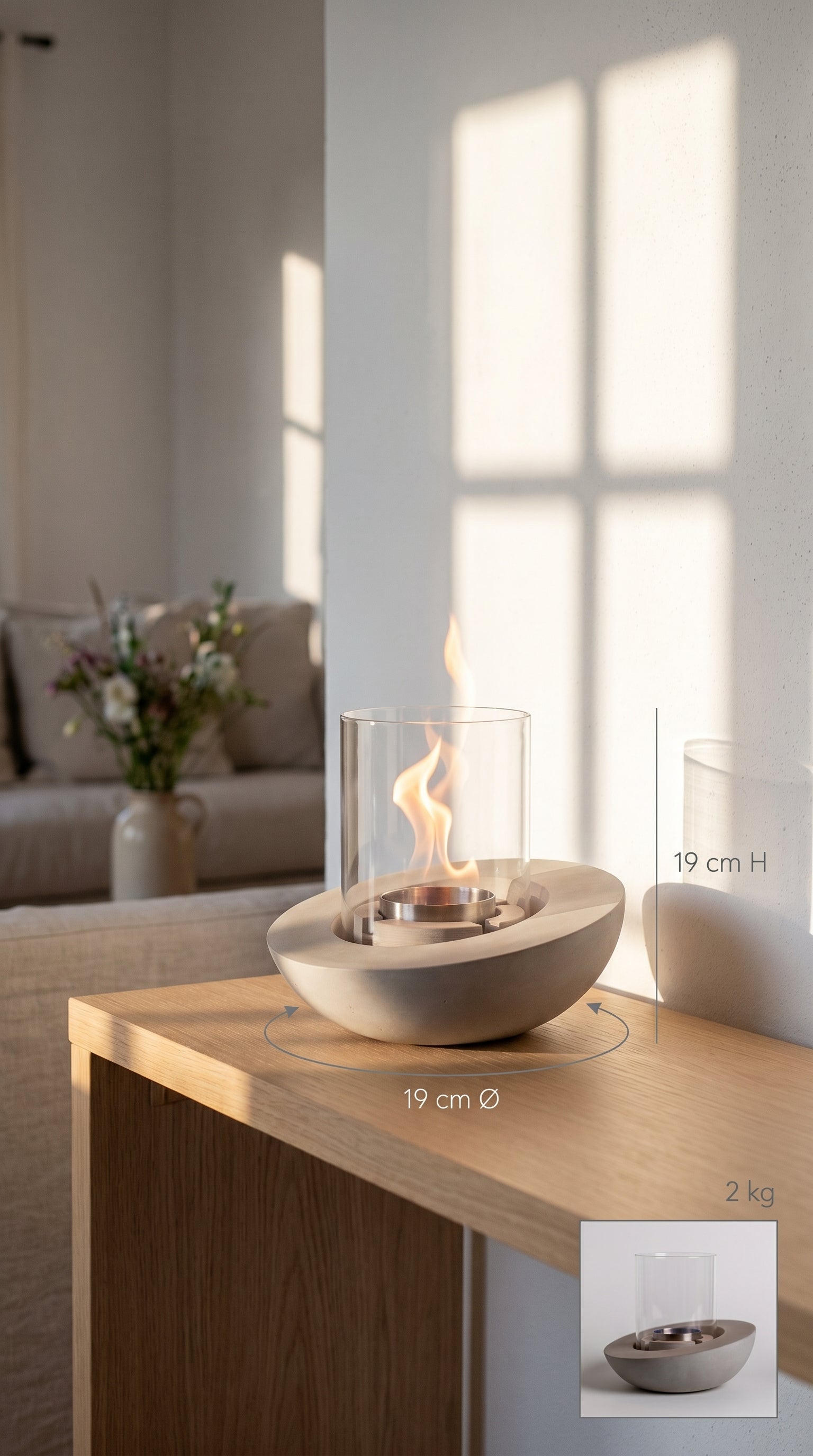 PURE FIRE V4 Sculptural Concrete Tabletop Fireplace
